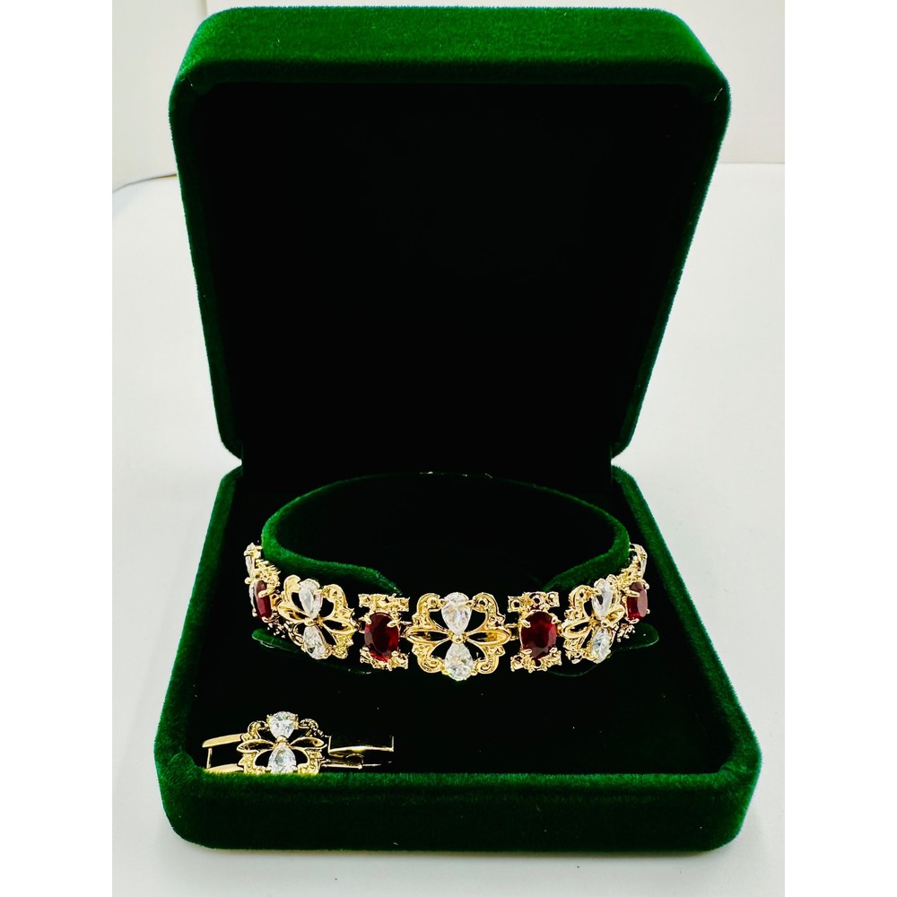 JBK Camrose & Kross Jacqueline Kennedy Ruby Red Clear Crystal Gold Tone Bracelet